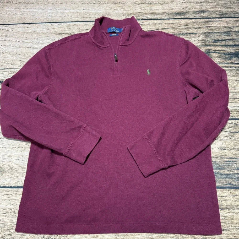 Polo Ralph Lauren Quarter Zip Men Large Burgundy Estate Rib Cotton Pullover